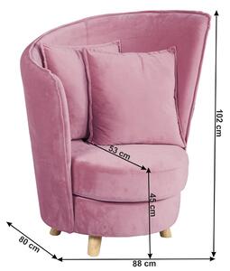 Fotel Art Deco stílusban, rózsaszín Velvet anyag/tölgy, ROUND