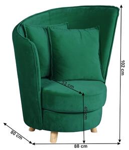 KONDELA Fotel Art Deco stílusban, smaragd színű Velvet anyag/tölgy, ROUND