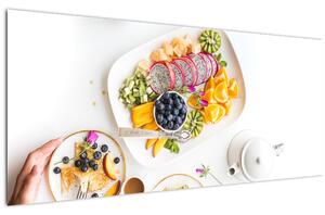 Tányérok gyümölcsökkel az asztalon képe (120x50 cm)