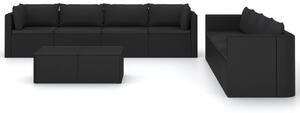 VidaXL 9 részes fekete polyrattan kerti társalgószett párnákkal