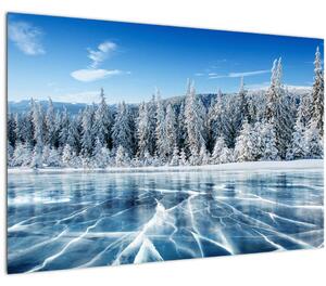 Kép a befagyott tóról és a havas fákról (90x60 cm)