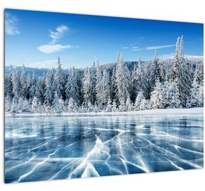 Kép a befagyott tóról és a havas fákról (70x50 cm)