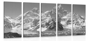 5-részes kép gyönyörű hegycsúcs fekete fehérben