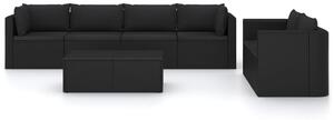 VidaXL 7 részes fekete polyrattan kerti társalgószett párnákkal