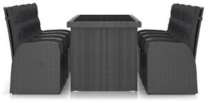VidaXL 9 részes fekete polyrattan kültéri étkezőszett párnákkal