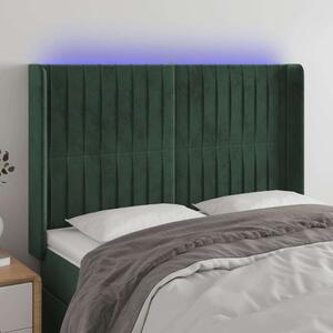Bársony LED Ágyfejtámla - Sötétzöld - 147x118/128cm
