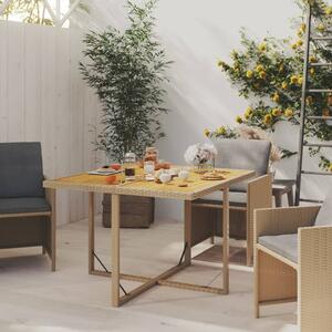 VidaXL bézs polyrattan és tömör akácfa kerti asztal 109 x 107 x 74 cm