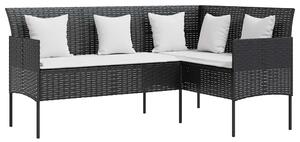 VidaXL 5 személyes fekete polyrattan L-alakú kanapészett párnákkal