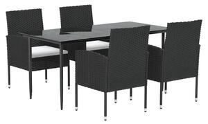 VidaXL 5 részes fekete polyrattan kerti étkezőgarnitúra párnákkal
