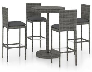 Polyrattan Kerti Bárszett - 5 részes - Szürke