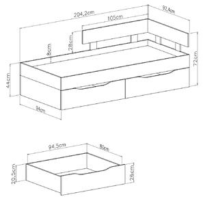 FABIO S14 gyerekágy ágyneműtartóval Szín: Fehér / beton / tölgy, Méret: 120x200
