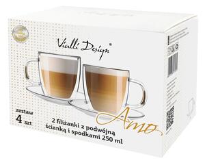 2 db-os duplafalú üveg csésze és csészealj készlet, 250 ml - Vialli Design