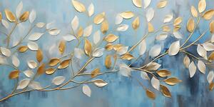 Kép arany-fehér levelek kék alapon