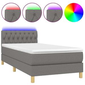 VIDAXL Ágy - 90x200 cm - Sötétszürke Szövet - LED Világítással