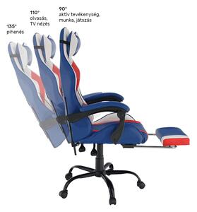 Irodai/gamer szék, kék/piros/fehér, CAPTAIN