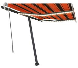 VidaXL narancs és barna kézzel kihúzható LED-es napellenző 300x250 cm
