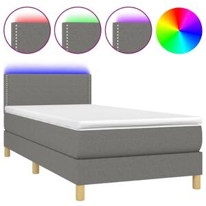 VIDAXL Ágy - 90x200 cm - Sötétszürke Szövet - LED Világítással