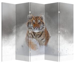 Paraván - Futó tigris a hóban (225x180 cm)
