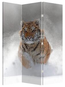 Paraván - Futó tigris a hóban (135x180 cm)
