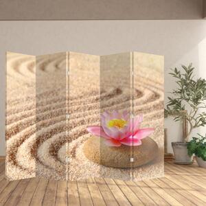 Paraván - Kő, virággal a homokban (210x170 cm)