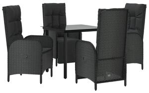 VidaXL 5 részes fekete polyrattan kerti étkezőgarnitúra párnákkal
