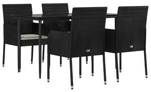 VidaXL 5 részes fekete polyrattan kerti étkezőgarnitúra párnákkal
