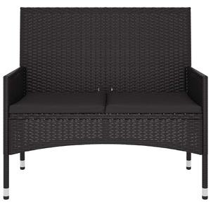 VidaXL fekete 2 személyes polyrattan kerti pad párnával
