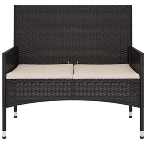 VidaXL fekete 2 személyes polyrattan kerti pad párnával