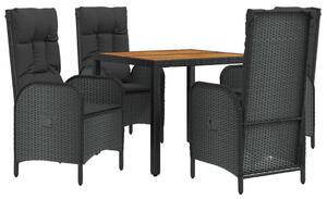 VidaXL 5 részes fekete polyrattan kerti étkezőgarnitúra párnákkal