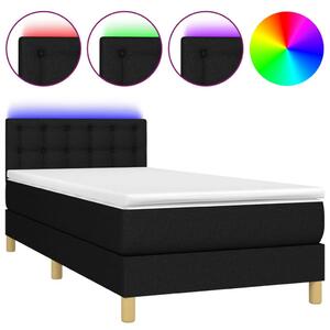 LED-es Ágy 90x200 cm - Fekete Szövet Matraccal