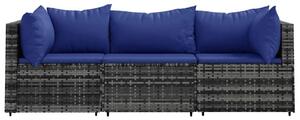 VidaXL 3 részes szürke polyrattan kerti ülőgarnitúra párnákkal