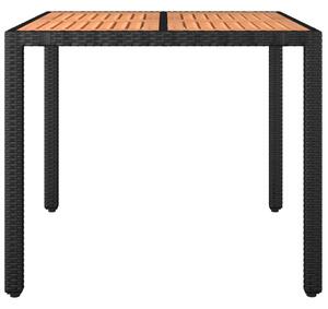 VidaXL fekete polyrattan és tömör akácfa kerti asztal fa asztallappal