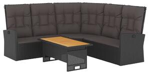 VidaXL 2 részes fekete polyrattan kerti ülőgarnitúra párnákkal