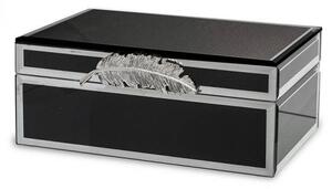 Elegáns fekete ékszerdoboz ezüst levél díszítéssel - fa, üveg - 21x9x13,5 cm