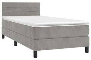 Világosszürke bársony rugós és led-es ágy matraccal 90x200 cm