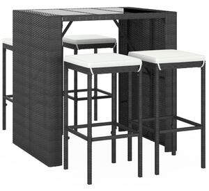 VidaXL 5 részes fekete polyrattan kerti bárszett párnával