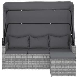 VidaXL 3-személyes szürke polyrattan kanapé tetővel és lábtartóval