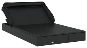 VidaXL 2 személyes fekete polyrattan napágy tetővel 213 x 118 x 97 cm