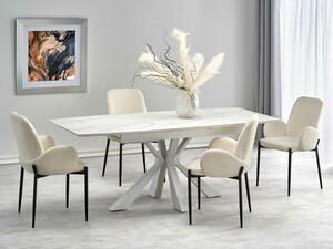 Asztal Houston 1559, Fehér, Fehér márvány, 78x89x160cm, Hosszabbíthatóság, Közepes sűrűségű farostlemez, Fém