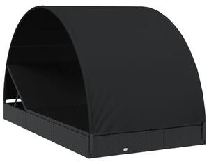 VidaXL 2 személyes fekete polyrattan napágy kerek tetővel 213x118x97cm