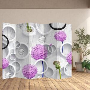 Paraván - 3D absztrakció körökkel és virágokkal (210x170 cm)