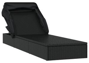 VidaXL fekete polyrattan napozóágy összecsukható tetővel 213x63x97 cm