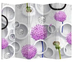 Paraván - 3D absztrakció körökkel és virágokkal (225x180 cm)