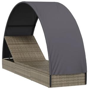 VidaXL szürke polyrattan napágy kerek tetővel 211 x 57 x 140 cm