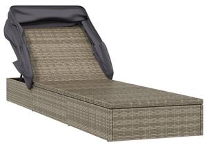 VidaXL szürke polyrattan napozóágy összecsukható tetővel 213x63x97 cm