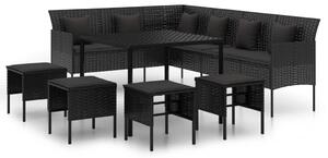 VidaXL 6 részes fekete polyrattan kerti étkezőgarnitúra párnákkal
