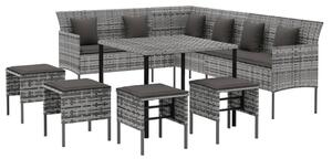 VidaXL 6 részes szürke polyrattan kerti étkezőgarnitúra párnákkal