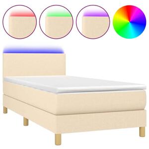 LED-es Ágy 90x200 cm - Krémszínű Szövet - Zsebrugós Matraccal
