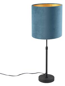 Asztali lámpa fekete, velúr árnyalatú kék, arany 25 cm - Parte