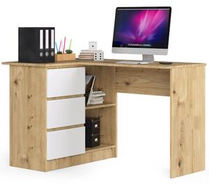 Sarok íróasztal - Akord Furniture - 124 cm - arany tölgy / fehér (bal)